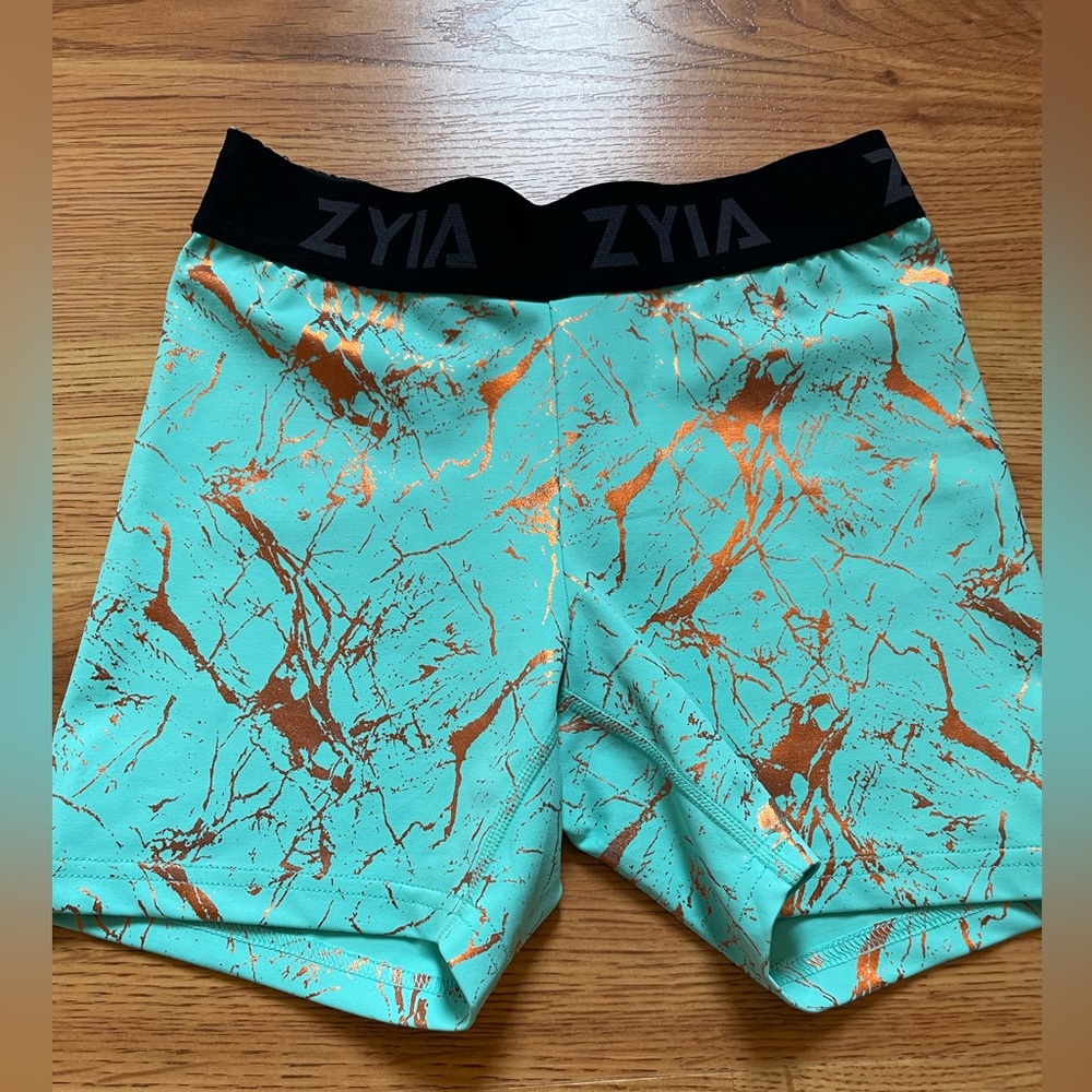 Zyia Banded Turquoise Marble Hustle Shorts